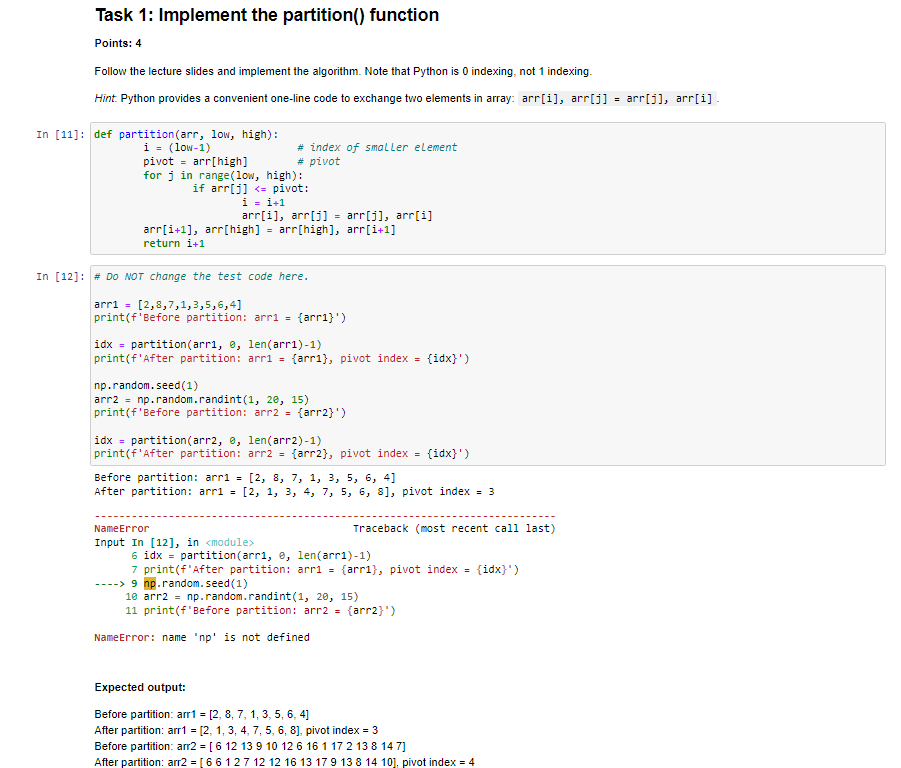 Solved Task 1: Implement the partition() function Points: 4 | Chegg.com