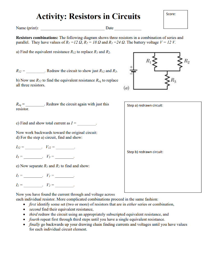 Solved Score: Activity: Resistors in Circuits Name (print): | Chegg.com