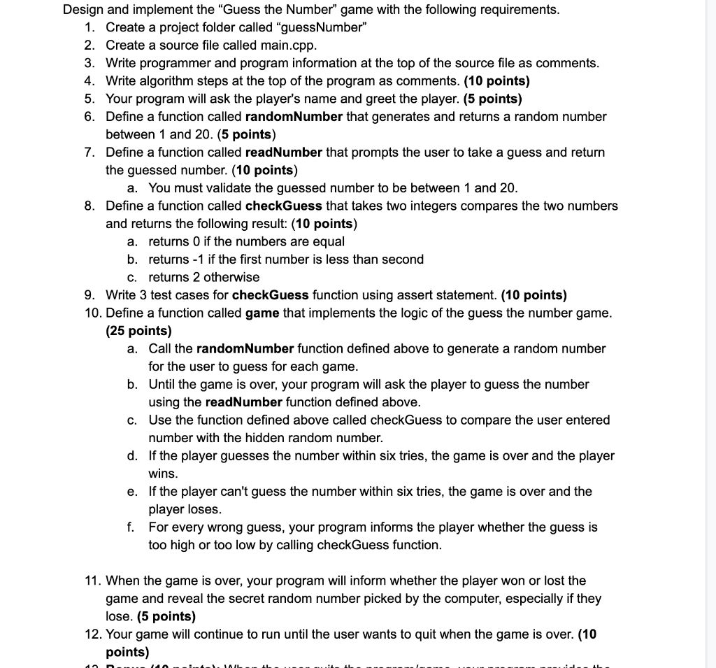 Solved a. Design and implement the "Guess the Number" game | Chegg.com