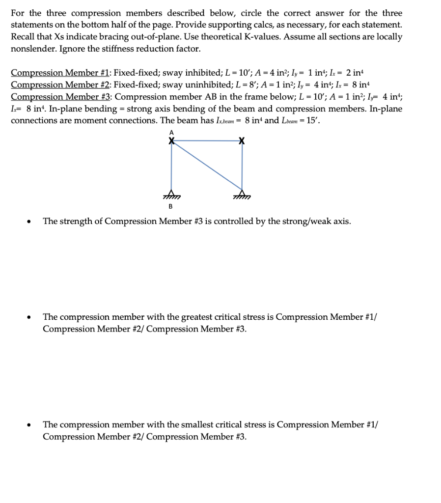 Solved For the three compression members described below, | Chegg.com
