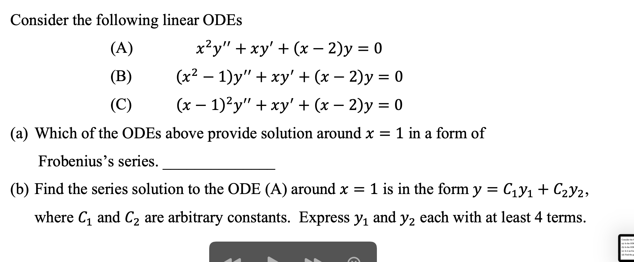 Solved = Consider the following linear ODES (A) x2y