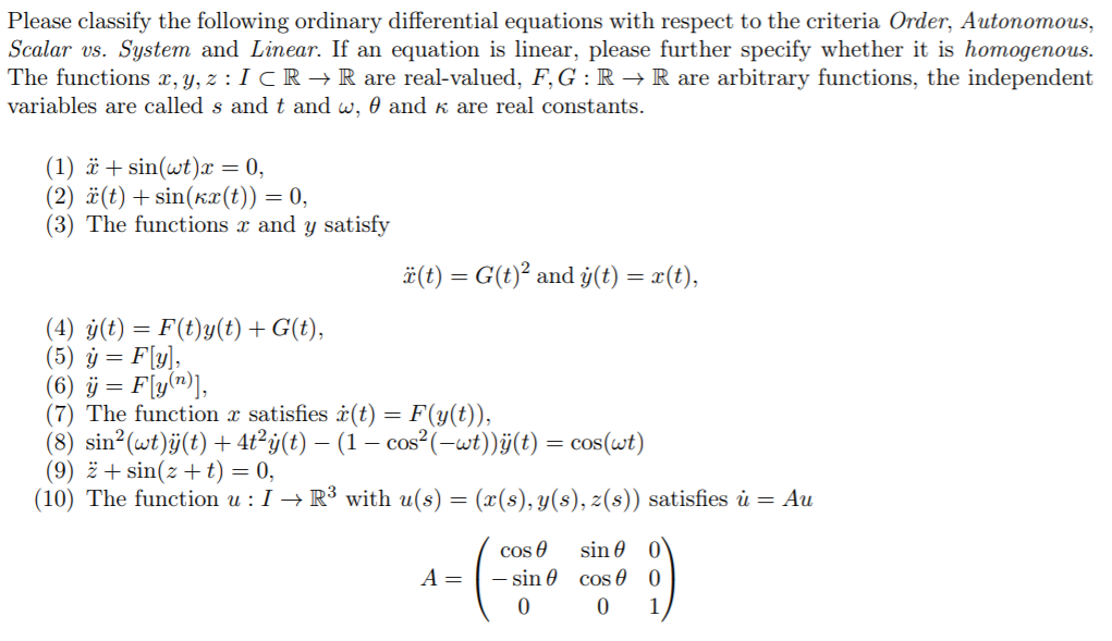 Solved Please Classify The Following Ordinary Differentia Chegg Com