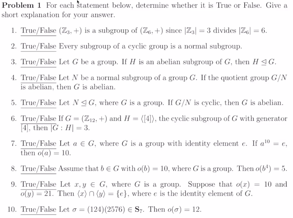 Solved Problem 1 For each statement below, determine whether | Chegg.com