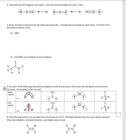 Solved 5. Calculate formal charge for each atom. Circle the | Chegg.com