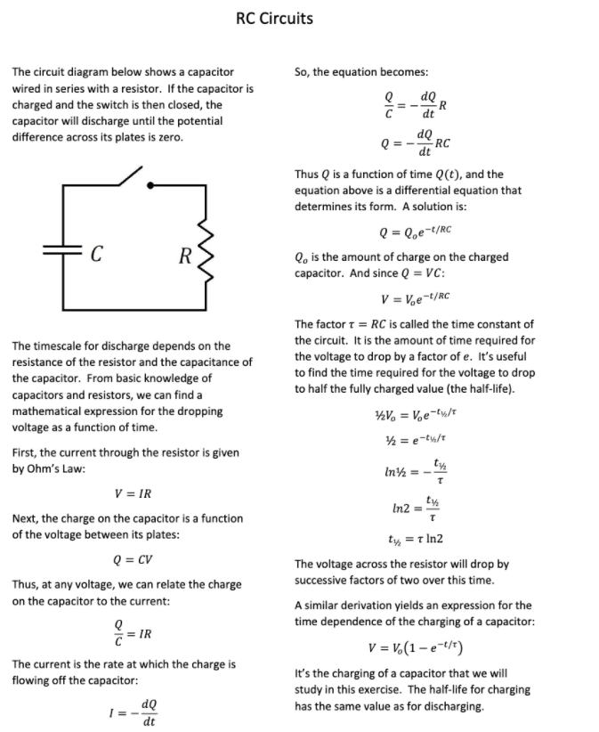 Solved RC Circuits The circuit diagram below shows a | Chegg.com
