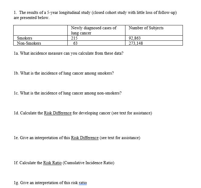 Solved 1. The results of a 5 year longitudinal study closed