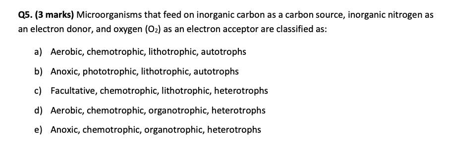 Solved Q5. (3 marks) Microorganisms that feed on inorganic | Chegg.com