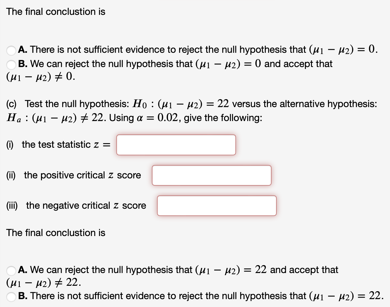 Solved (1 point) In order to compare the means of two | Chegg.com