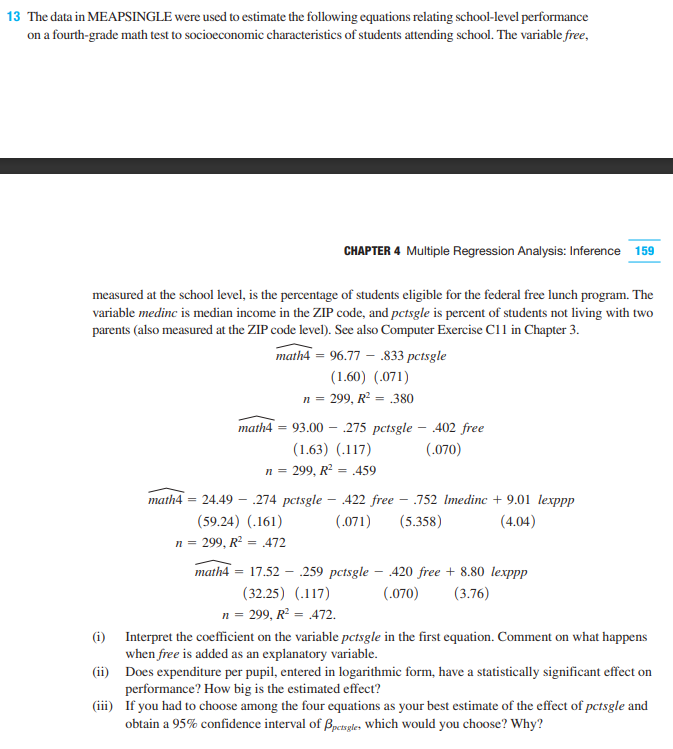 Solved 13 The Data In Meapsingle Were Used To Estimate The Chegg Com