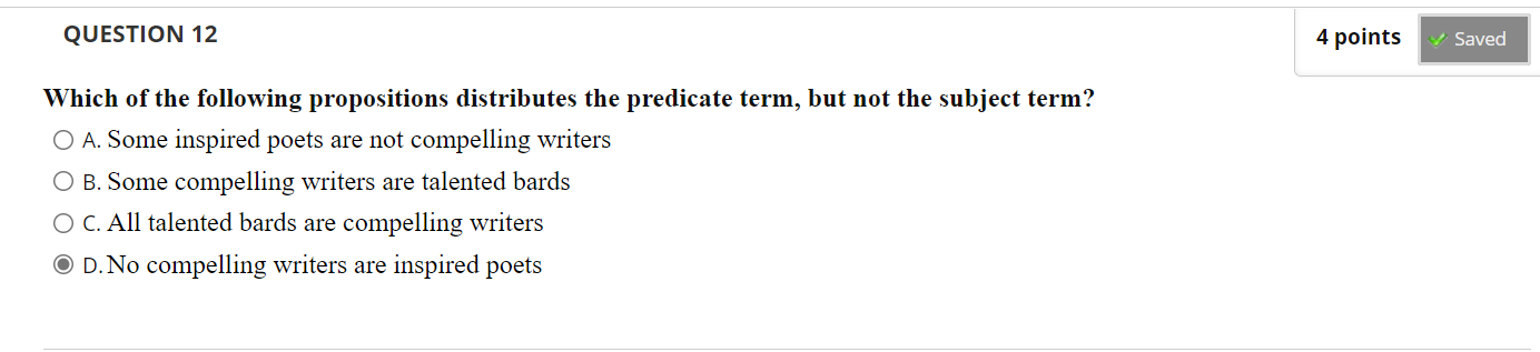 Solved QUESTION 12 4 Points Saved Which Of The Following | Chegg.com