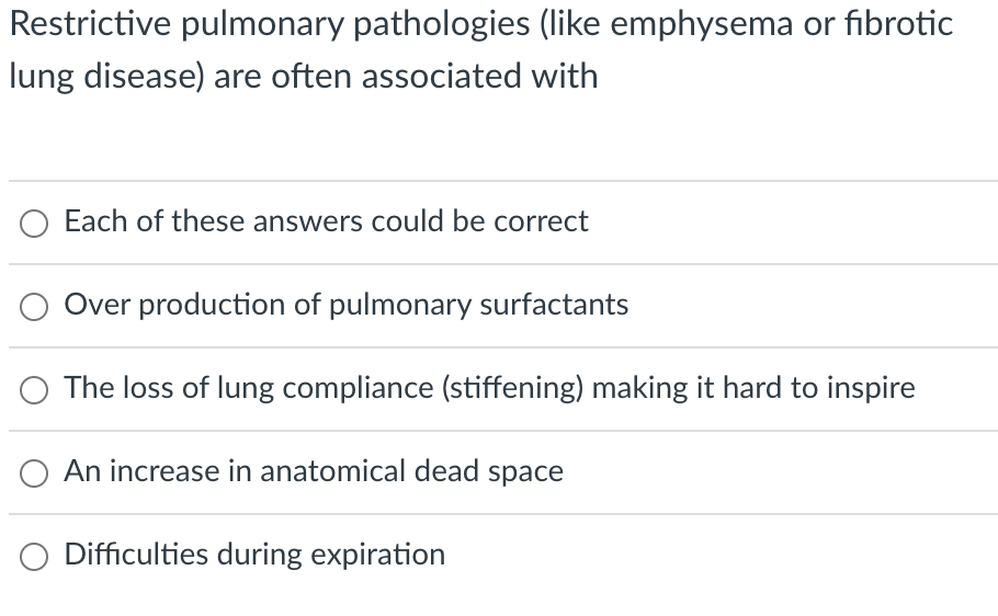 Solved Restrictive pulmonary pathologies (like emphysema or | Chegg.com