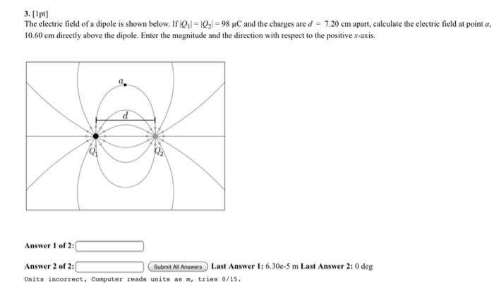 Solved 3.[Ipt) The electric field of a dipole is shown | Chegg.com