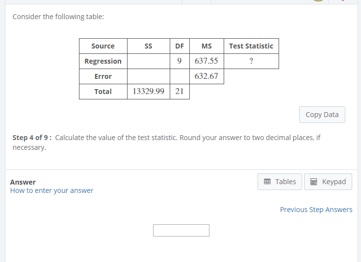 Solved Step 1 Of 9: Calculate The Sum Of Squared Regression. | Chegg.com