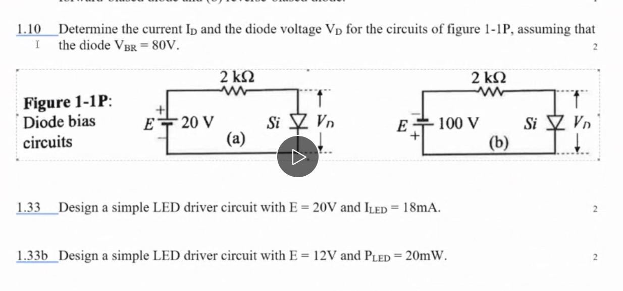 Solved 1.10 Determine the current ID and the diode voltage | Chegg.com