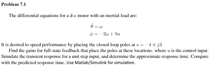 Solved Problem 7.1 The differential equations for a d-c | Chegg.com