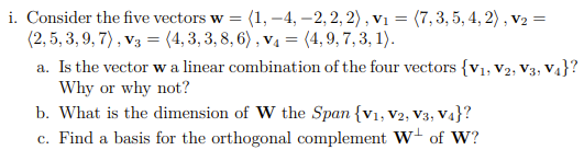 Solved i. Consider the five vectors | Chegg.com
