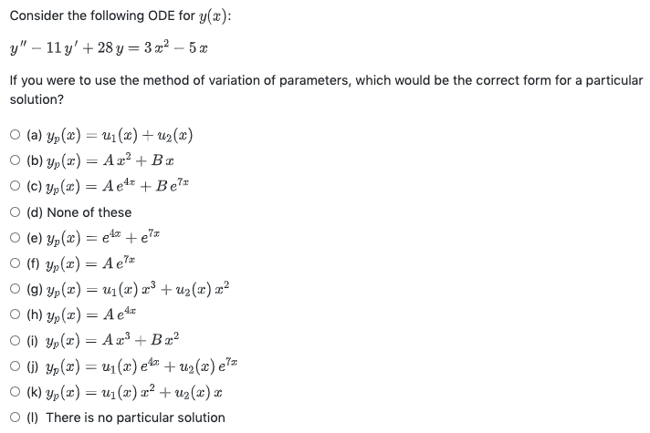 Solved Consider the following ODE for y(a): y" - 11 y' + 28 | Chegg.com