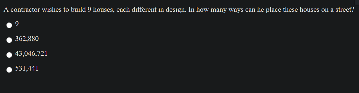 Solved A contractor wishes to build 9 houses, each different | Chegg.com