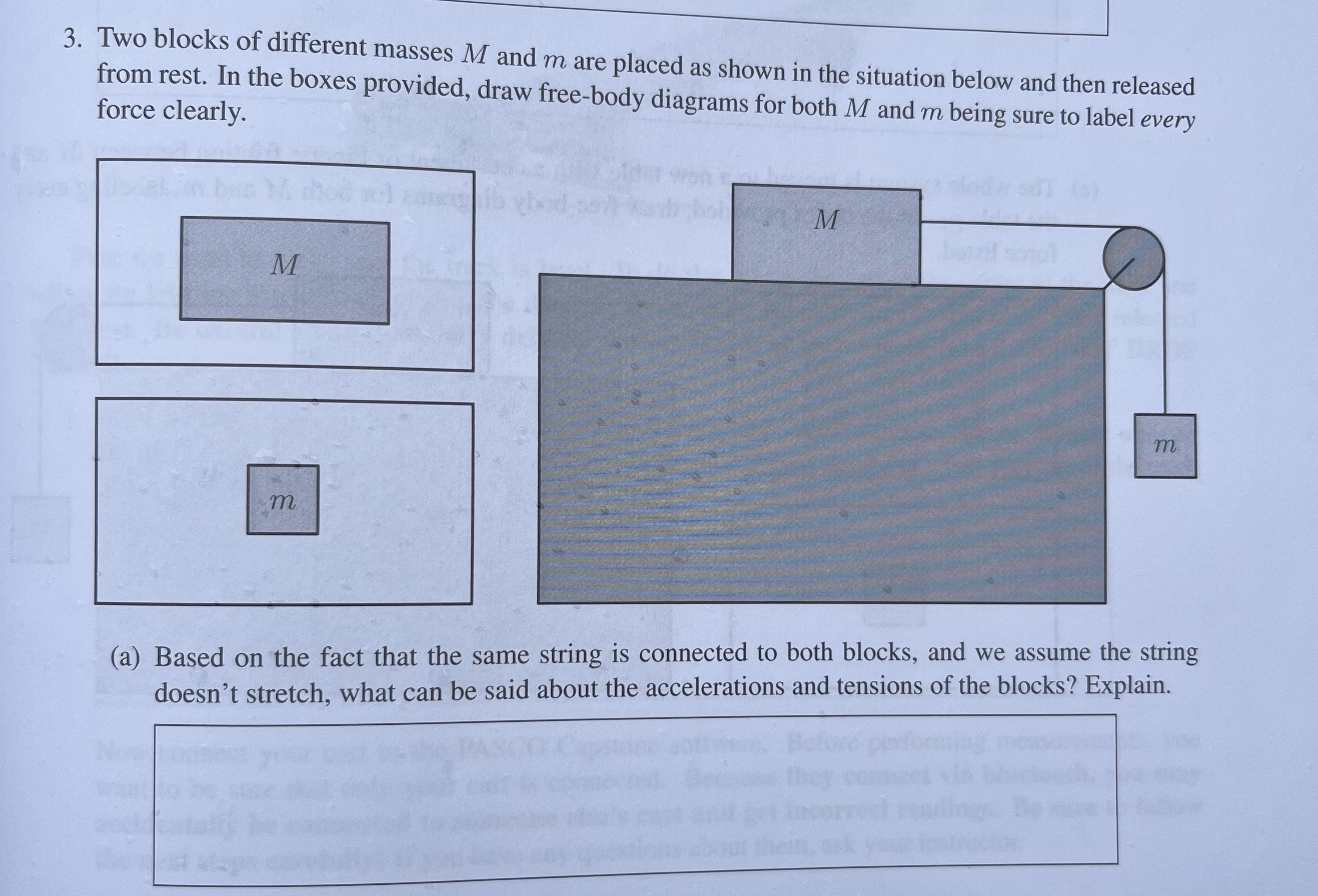 Solved 3. Two blocks of different masses M and m are placed | Chegg.com