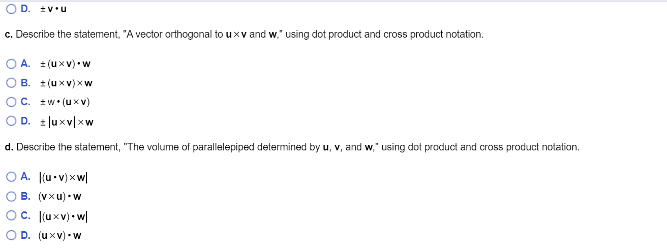 Solved Given Nonzero Vectors U V And W Use Dot Product Chegg