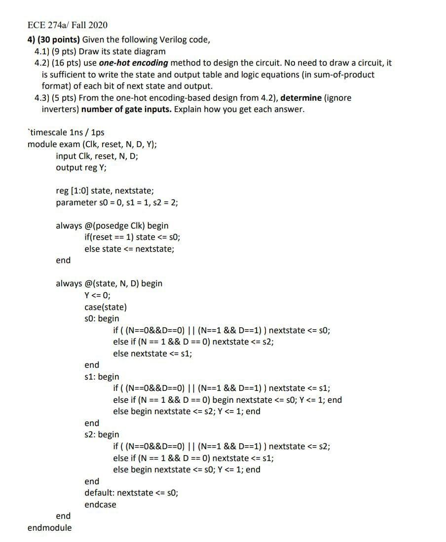 Ece 274a Fall 4 30 Points Given The Follo Chegg Com