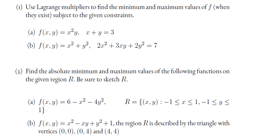 Solved (1) Use Lagrange Multipliers To Find The Minimum And | Chegg.com