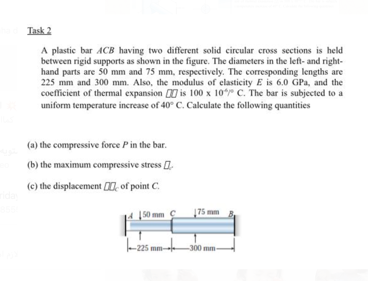 Solved Task 2 A plastic bar ACB having two different solid