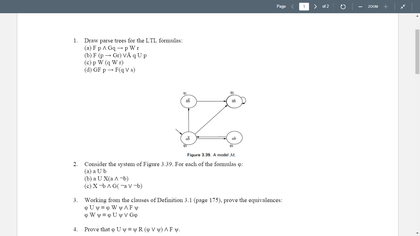 Solved Page 1 Of 2 Zoom 1 Draw Parse Trees For The Ltl F Chegg Com