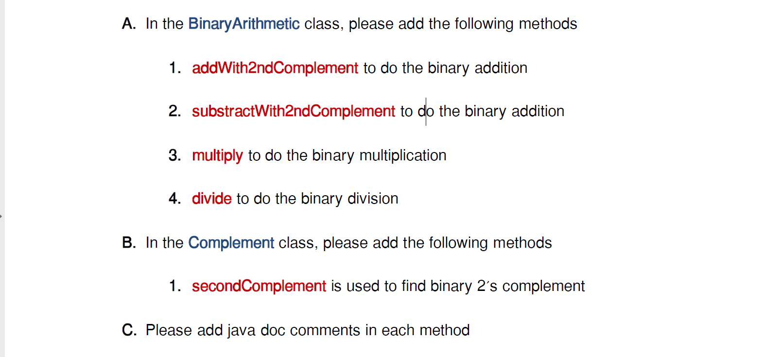 Solved A. In the Binary Arithmetic class, please add the | Chegg.com