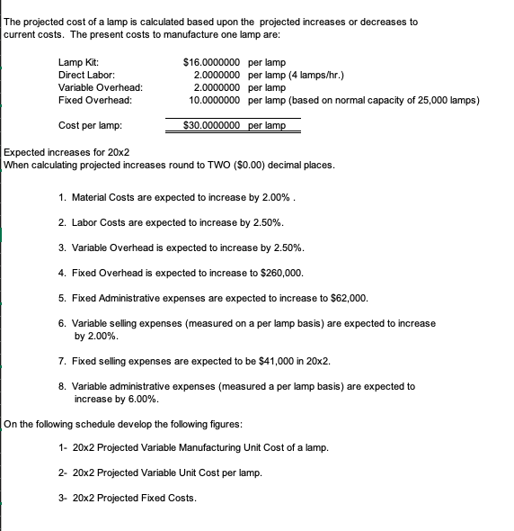 Solved The projected cost of a lamp is calculated based upon