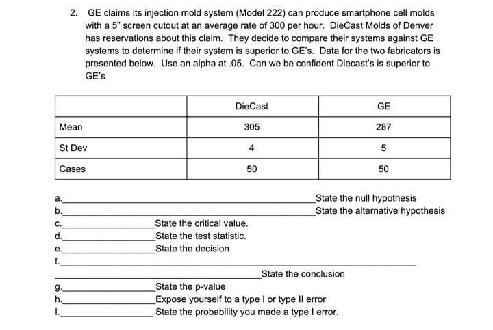 Solved 2. GE claims its injection mold system (Model 222) | Chegg.com