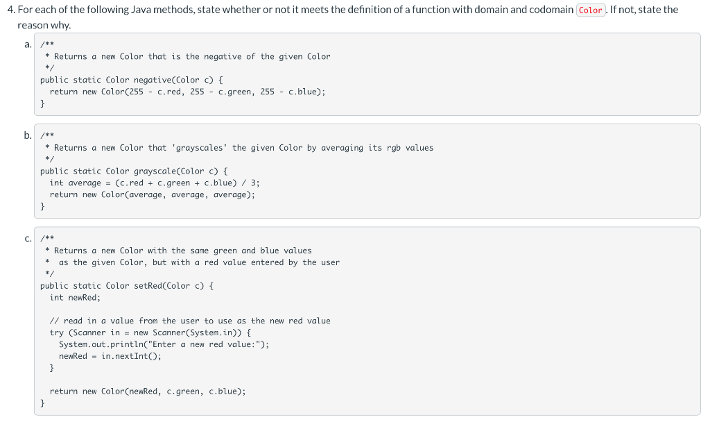 Solved 4 For Each Of The Following Java Methods State W Chegg Com