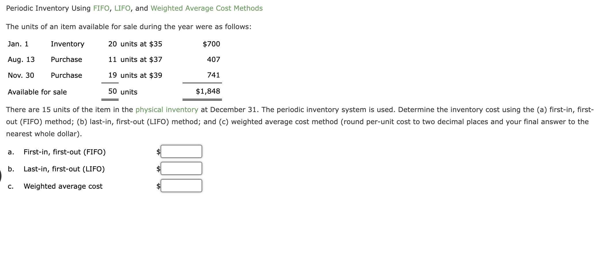 Solved Periodic Inventory Using Fifo Lifo And Weighted 9882