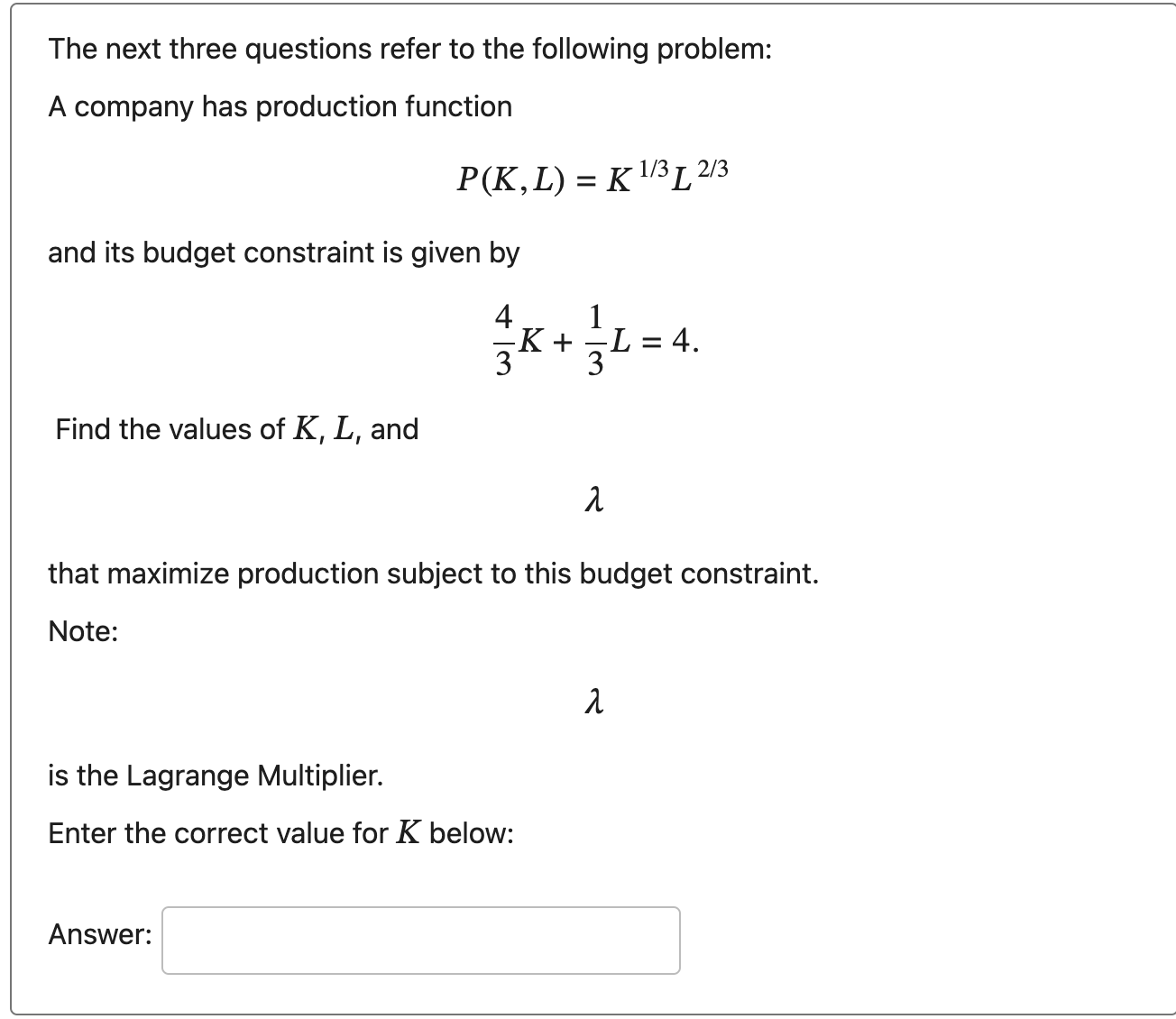 Solved The next three questions refer to the following | Chegg.com