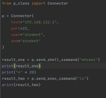 Solved import paramiko class Connector: def __init_. (self, | Chegg.com