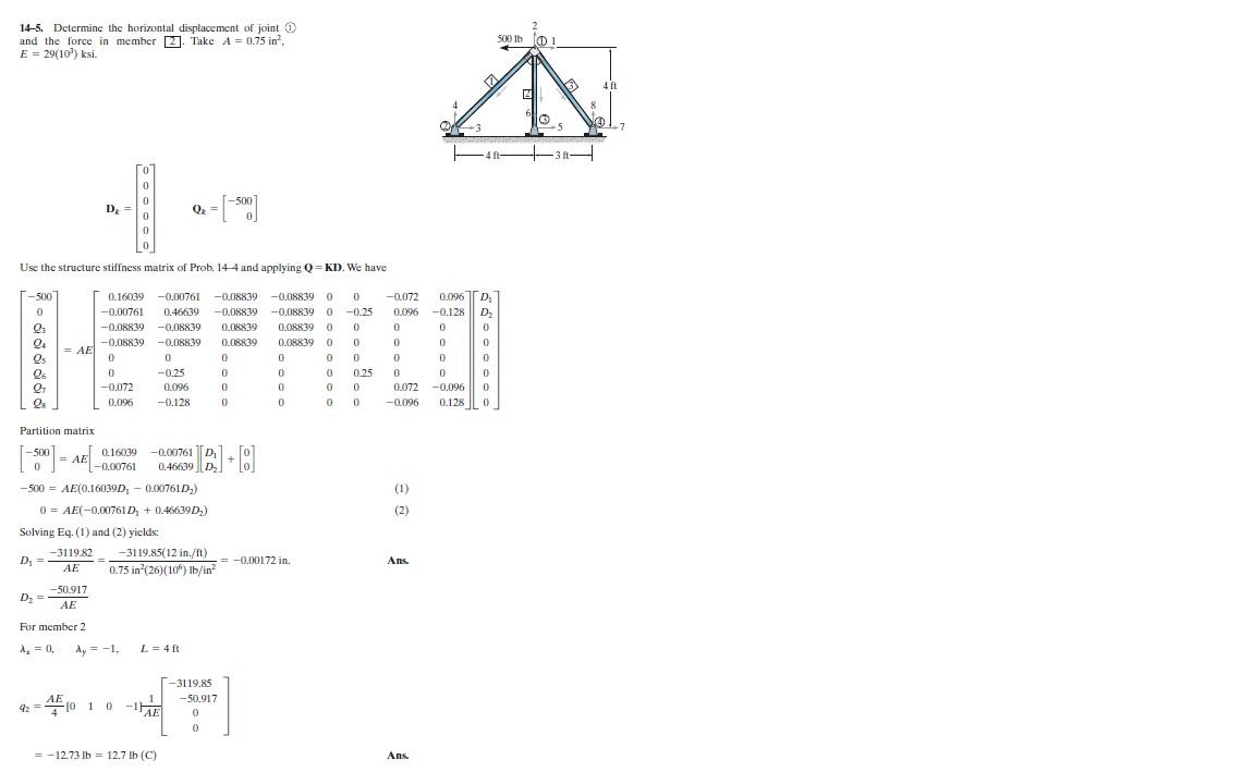 Solved 14 Determine The Stiffness Matrix K For The Trus Chegg Com