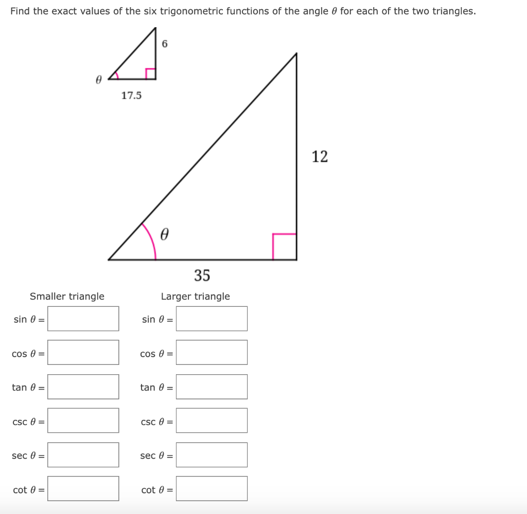 Solved Find the exact values of the six trigonometric | Chegg.com