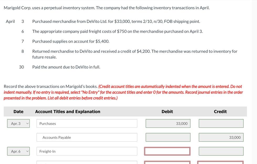 Solved Marigold Corp. uses a perpetual inventory system. The | Chegg.com