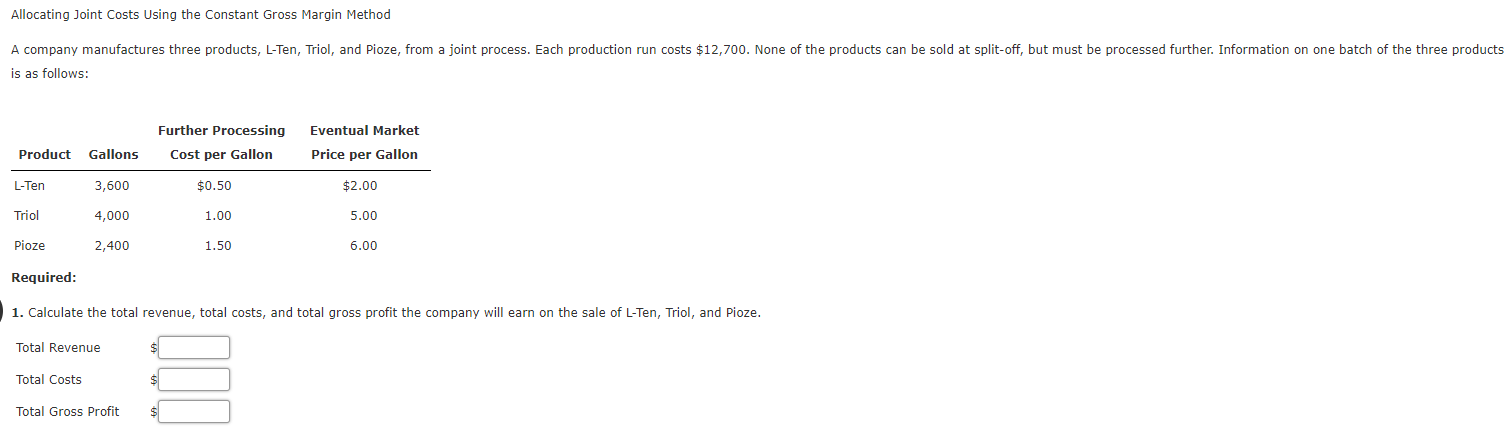 Solved A Company Manufactures Three Products L Ten Triol Chegg