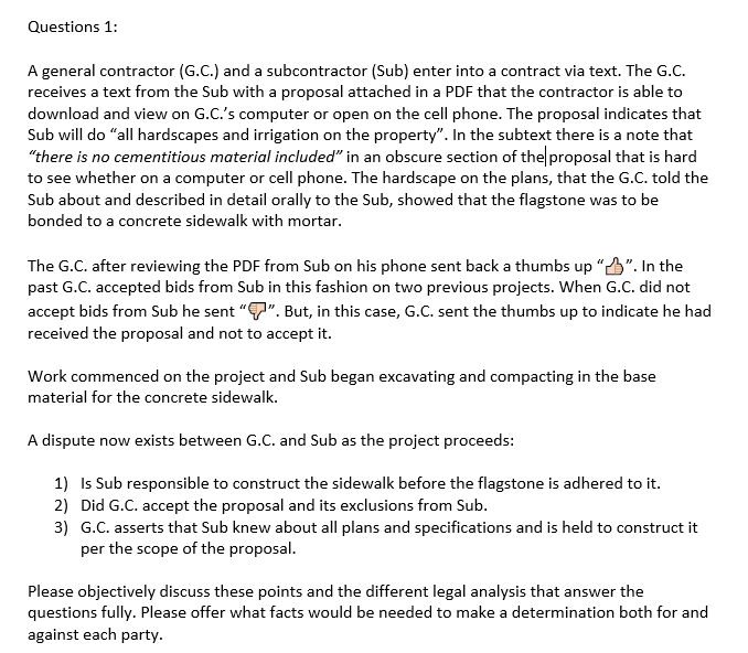 Solved Questions 1: A General Contractor (G.C.) And A | Chegg.com