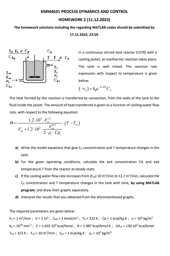 Solved KMM4631 PROCESS DYNAMICS AND CONTROL HOMEWORK 2 | Chegg.com