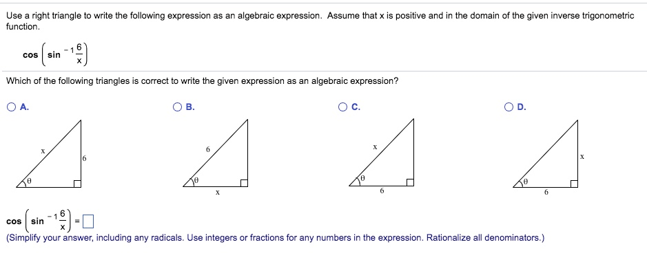 Solved Use a right triangle to write the following | Chegg.com