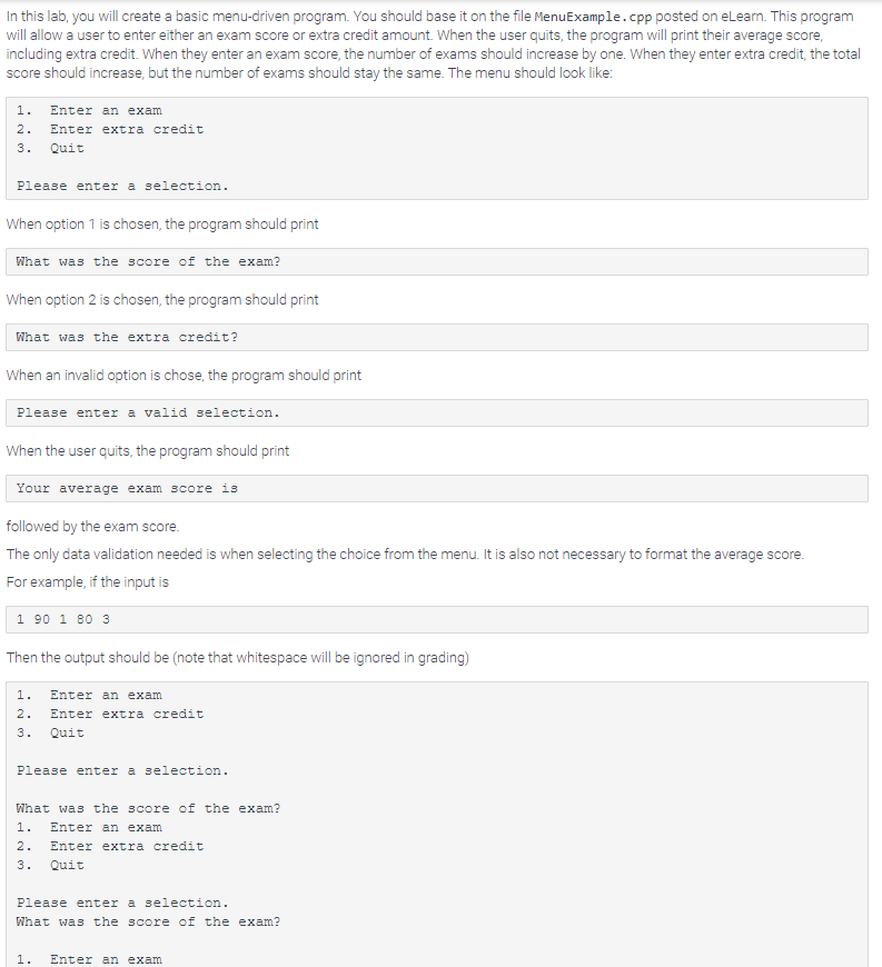 Solved in C++ The menu-driven program is a do {switch | Chegg.com