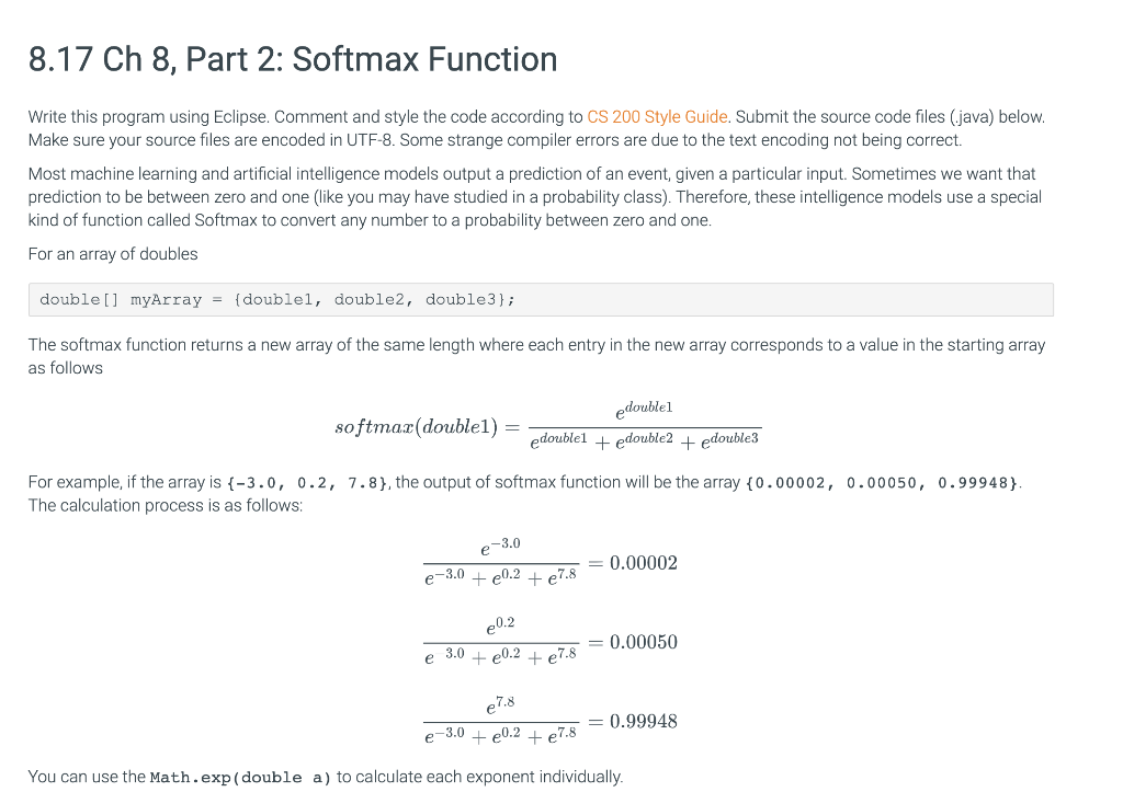 8.17 Ch 8, Part 2: Softmax Function Write this | Chegg.com