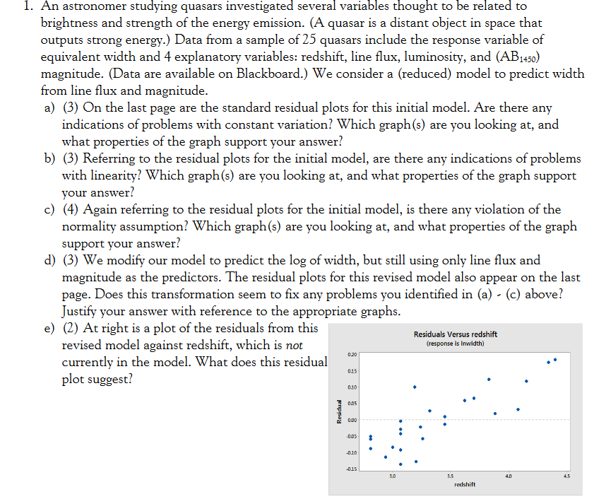 solved-1-an-astronomer-studying-quasars-investigated-chegg