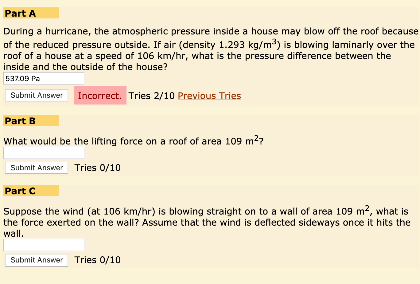 Solved Part A During a hurricane, the atmospheric pressure