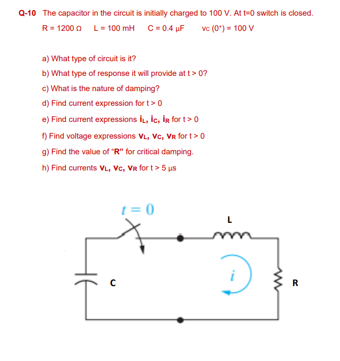 Solved Q 10 The Capacitor In The Circuit Is Initially Cha Chegg Com