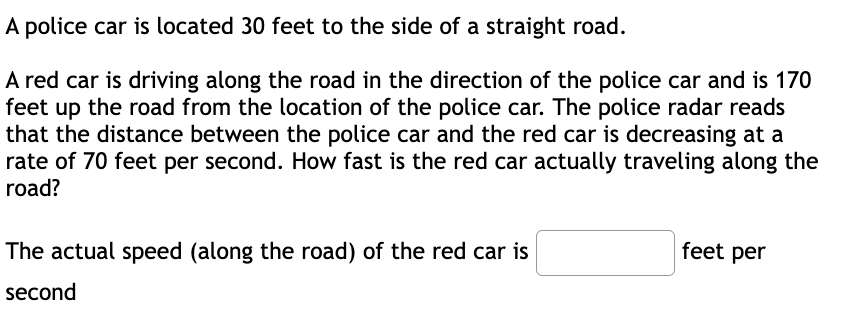 Solved A police car is located 30 feet to the side of a | Chegg.com