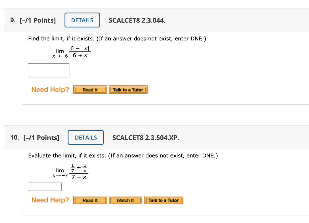 Solved 1. [-76 Points] DETAILS SCALCET8 2.3.001. Given That | Chegg.com