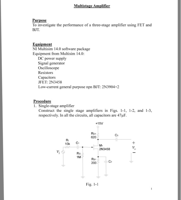 Solved Multistage Amplifier Purpose To Investigate The | Chegg.com